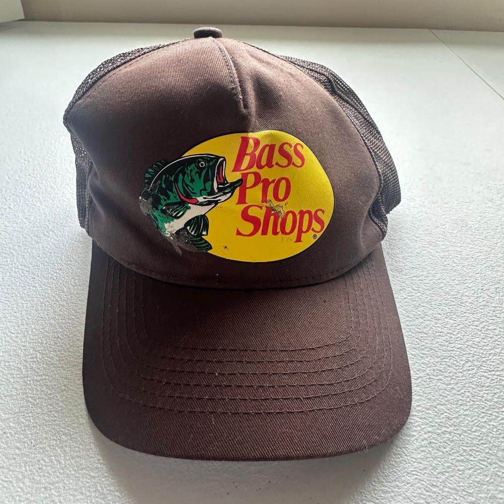 Bass Pro Shops Brown Mesh‎ Trucker Hat Fish Logo Adjustable Snapback